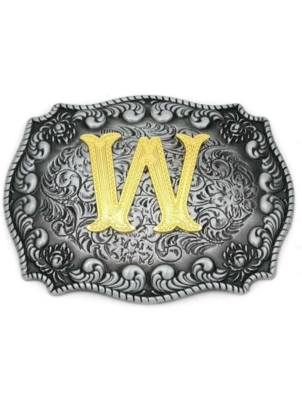 Unisex W Imported Western Silver Large Belt Buckle Initial Letters Rodeo
